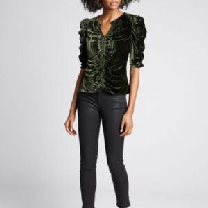 Frame Denim Velvet Blouse in Dark Green